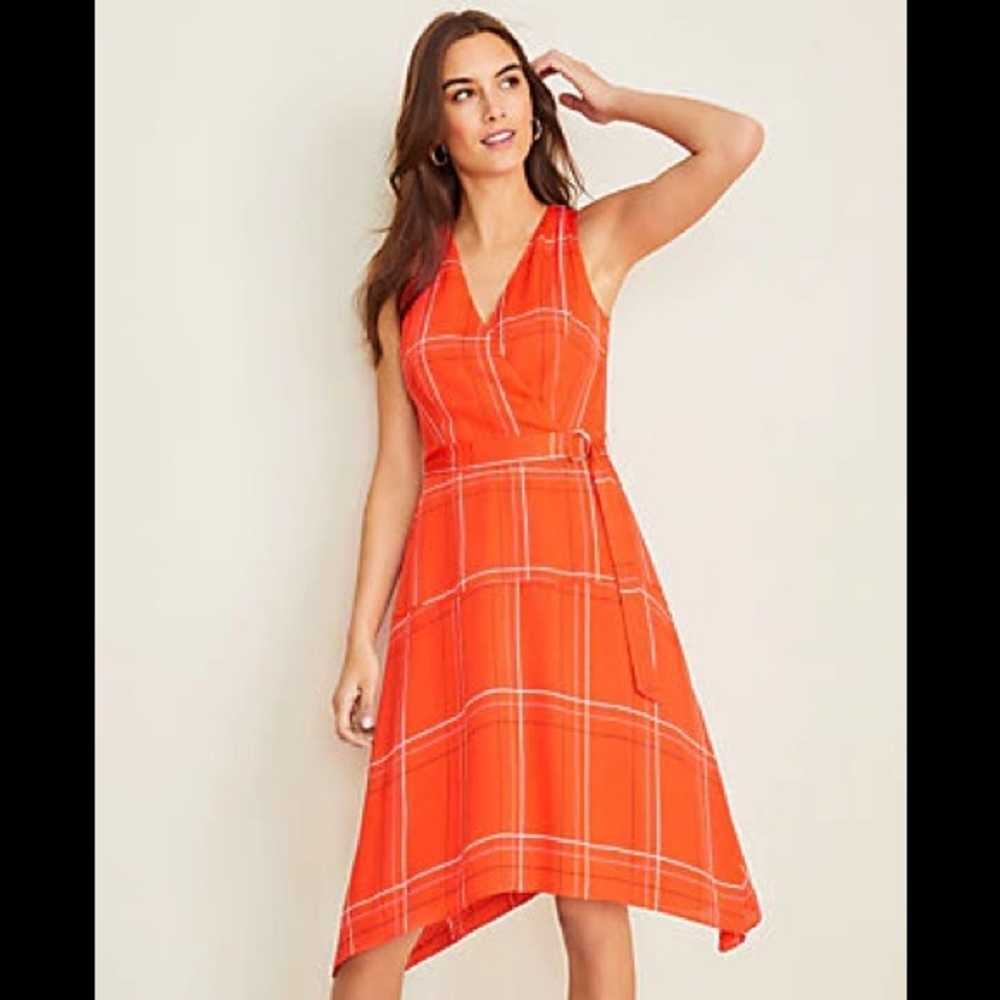 Ann Taylor orange light plaid dress